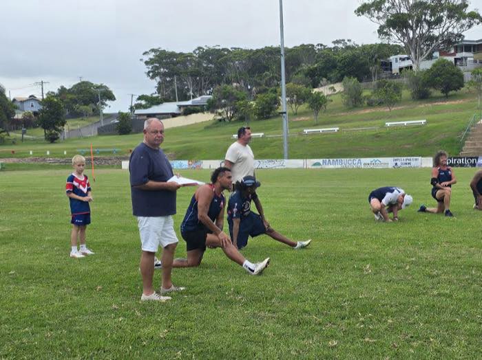 David Francis presenting to Nambucca Roosters players and staff